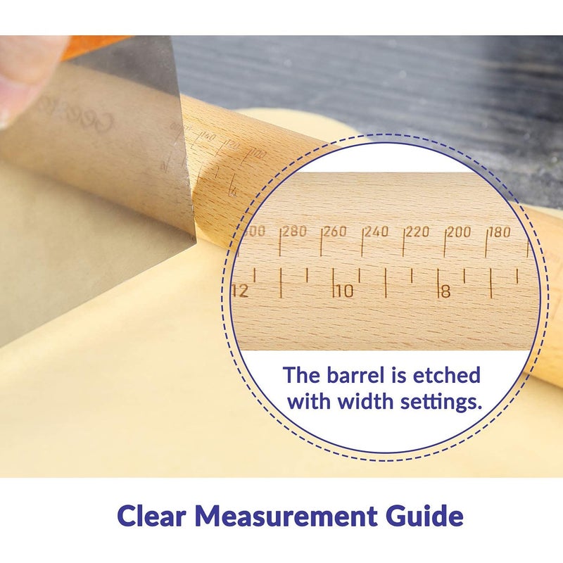 Geesta Adjustable Wood Rolling Pin with 5 Thickness Rings, Precise Dough Roller Handle Press Design with Measurement Guide for Baking Fondant, Pie Crust, Cookie, Pastry - Baking Essential - Image 4